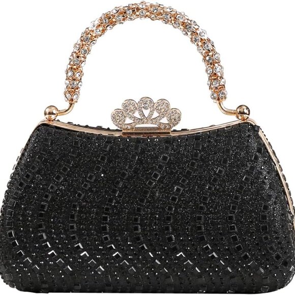 Luxurious Rhinestone Evening Bag - Kiss Lock Clutch, Shoulder & Sling Options - Picture 1 of 7